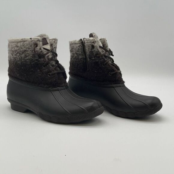 SPERRY Duck Boots Women’s Size 7 Ombre Brown Saltwater Wool Lace Up Side Zip - Picture 2 of 16